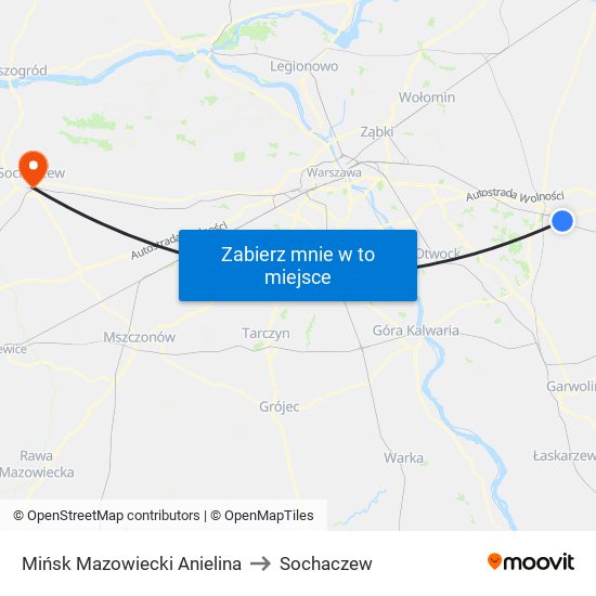 Mińsk Mazowiecki Anielina to Sochaczew map