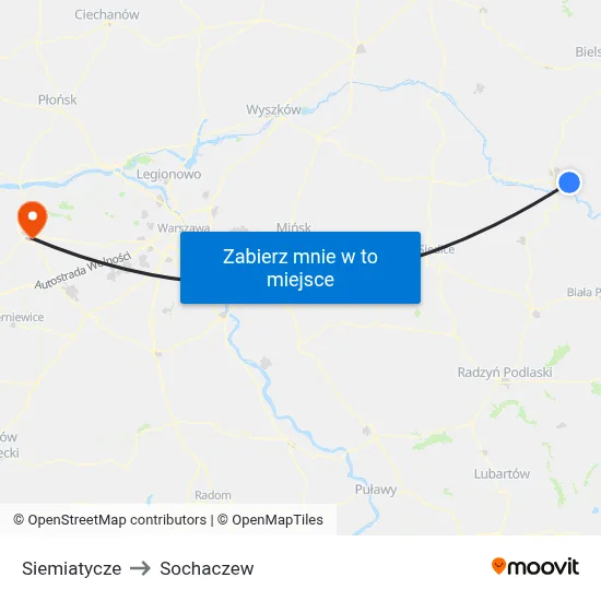 Siemiatycze to Sochaczew map