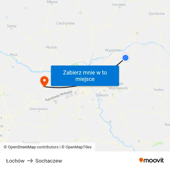 Łochów to Sochaczew map