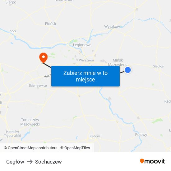 Cegłów to Sochaczew map