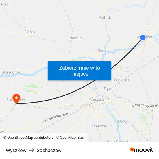 Wyszków to Sochaczew map