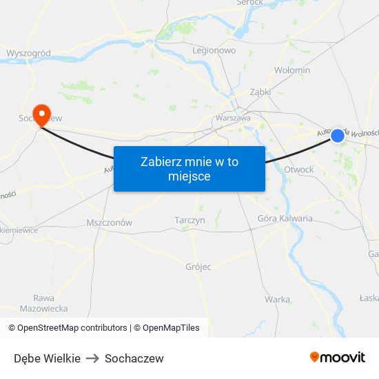 Dębe Wielkie to Sochaczew map