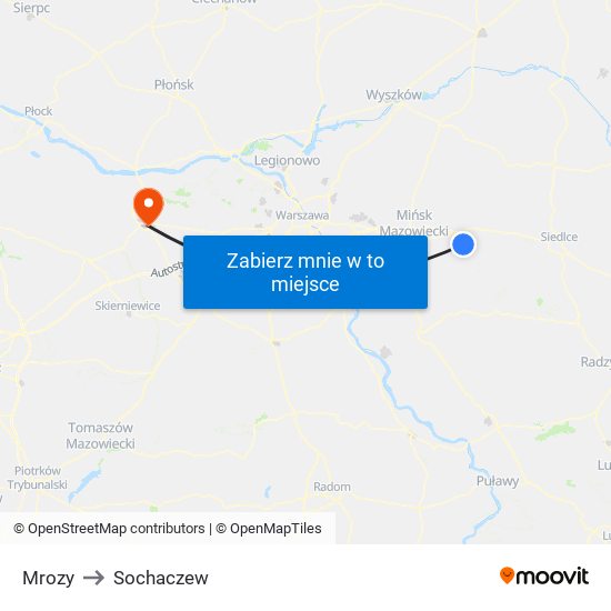 Mrozy to Sochaczew map