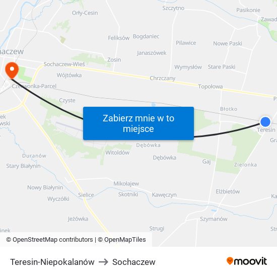 Teresin-Niepokalanów to Sochaczew map