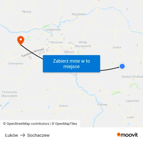 Łuków to Sochaczew map