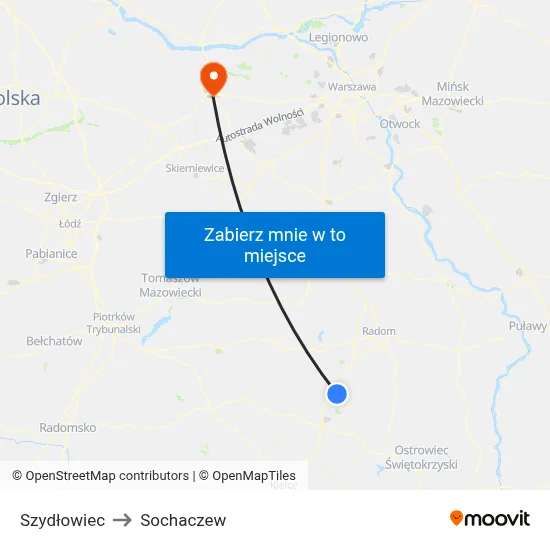 Szydłowiec to Sochaczew map