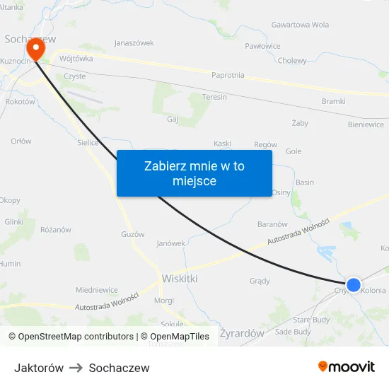 Jaktorów to Sochaczew map