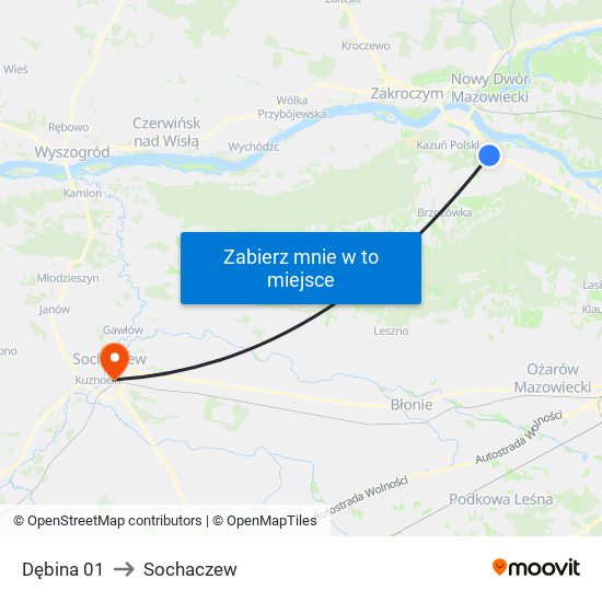 Dębina 01 to Sochaczew map