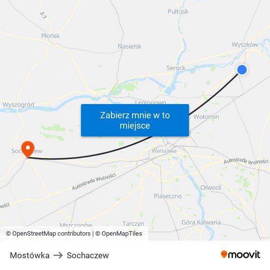 Mostówka to Sochaczew map