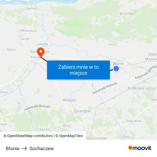 Błonie to Sochaczew map