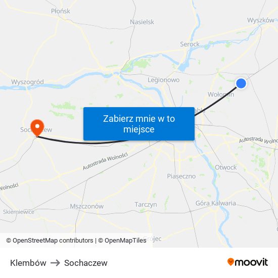 Klembów to Sochaczew map