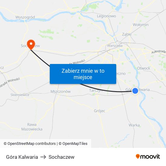 Góra Kalwaria to Sochaczew map