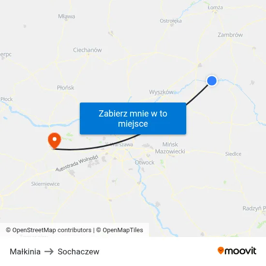Małkinia to Sochaczew map