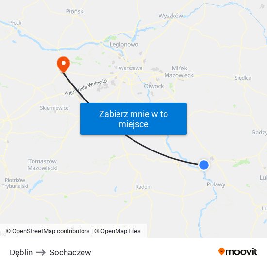 Dęblin to Sochaczew map