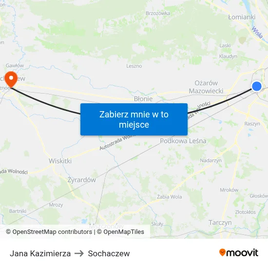 Jana Kazimierza to Sochaczew map