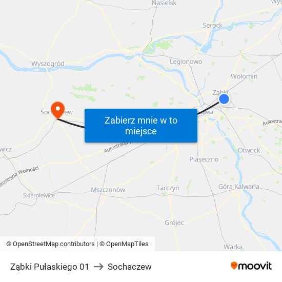 Ząbki Pułaskiego 01 to Sochaczew map