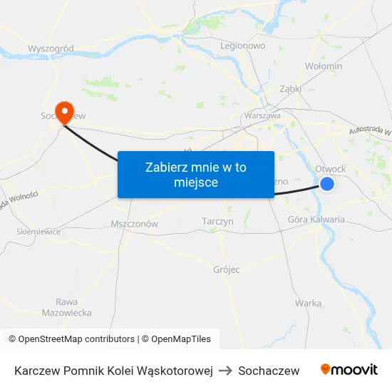 Karczew Pomnik Kolei Wąskotorowej to Sochaczew map