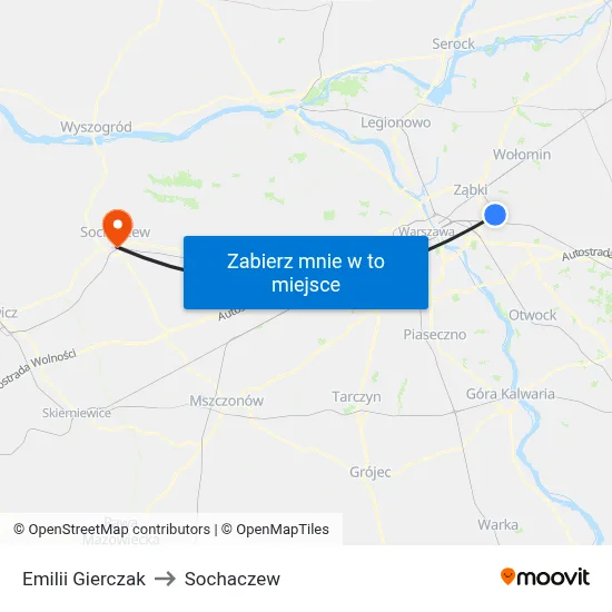 Emilii Gierczak to Sochaczew map