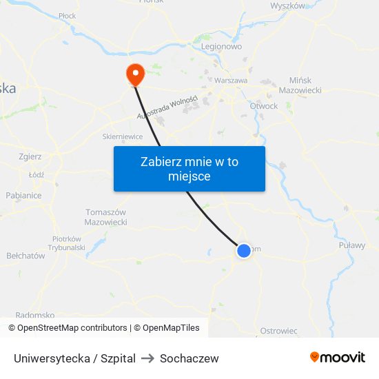 Uniwersytecka / Szpital to Sochaczew map