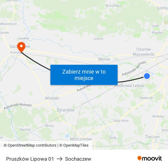 Pruszków Lipowa 01 to Sochaczew map