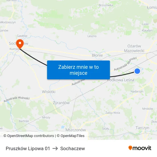 Pruszków Lipowa 01 to Sochaczew map