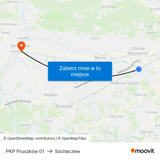 PKP Pruszków 01 to Sochaczew map