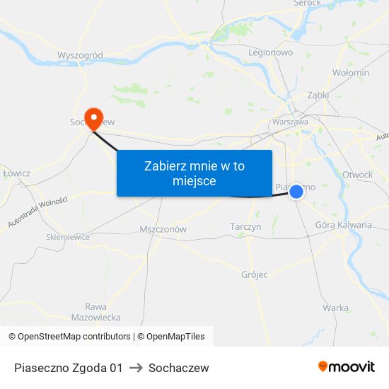 Piaseczno Zgoda to Sochaczew map