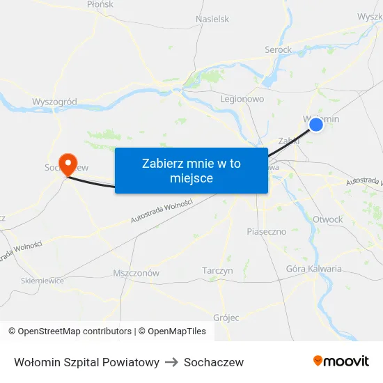 Wołomin Szpital Powiatowy to Sochaczew map