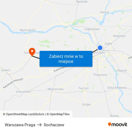 Warszawa Praga to Sochaczew map