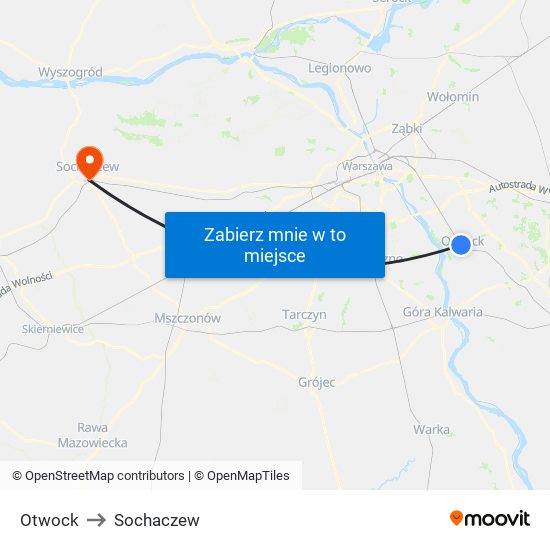 Otwock to Sochaczew map