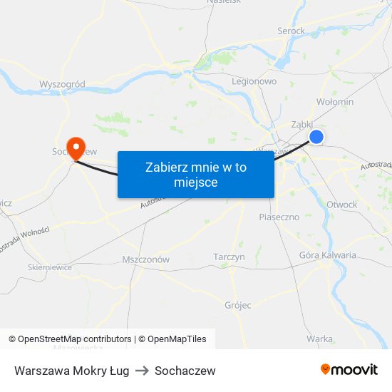 Warszawa Mokry Ług to Sochaczew map