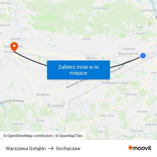 Warszawa Gołąbki to Sochaczew map