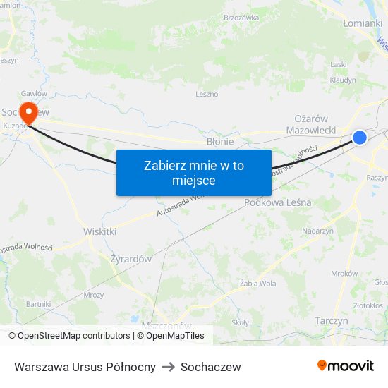 Warszawa Ursus Północny to Sochaczew map