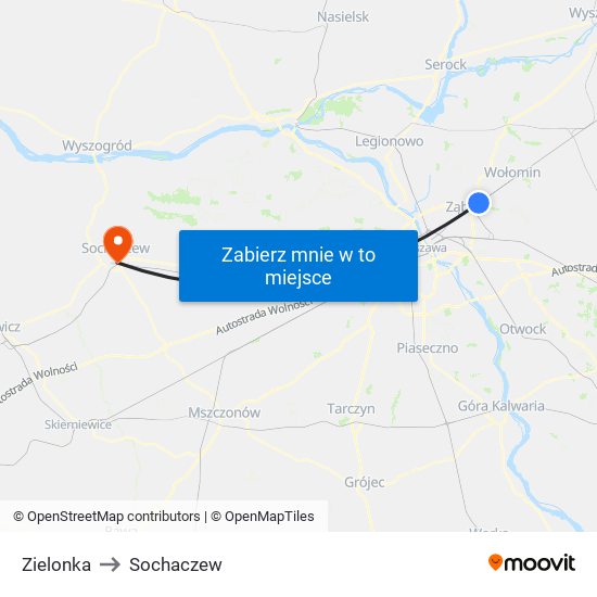 Zielonka to Sochaczew map