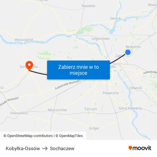 Kobyłka-Ossów to Sochaczew map