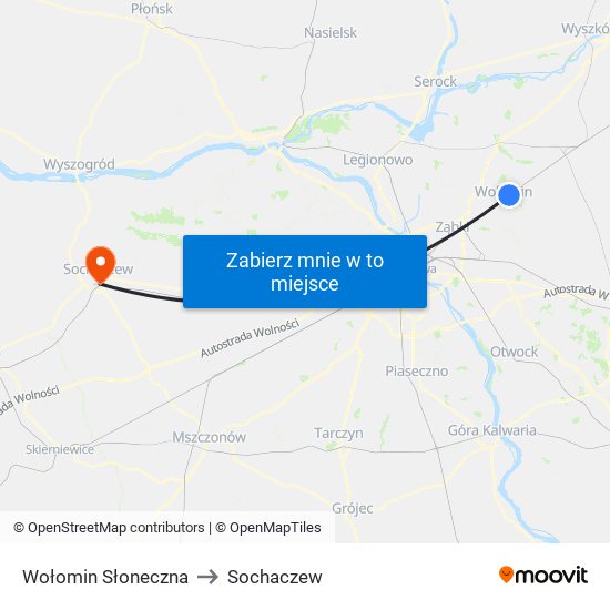 Wołomin Słoneczna to Sochaczew map