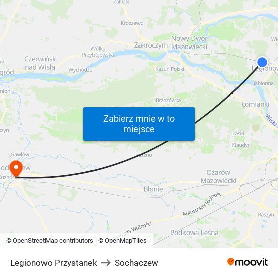 Legionowo Przystanek to Sochaczew map