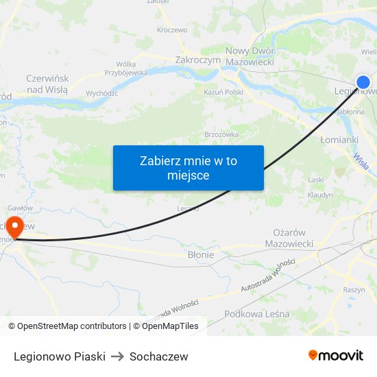 Legionowo Piaski to Sochaczew map