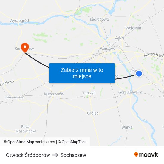 Otwock Śródborów to Sochaczew map