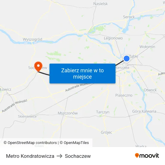 Metro Kondratowicza to Sochaczew map