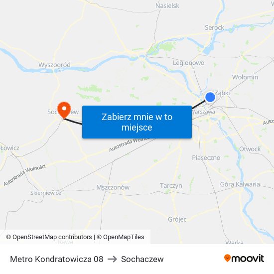 Metro Kondratowicza 08 to Sochaczew map