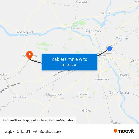 Ząbki Orla 01 to Sochaczew map