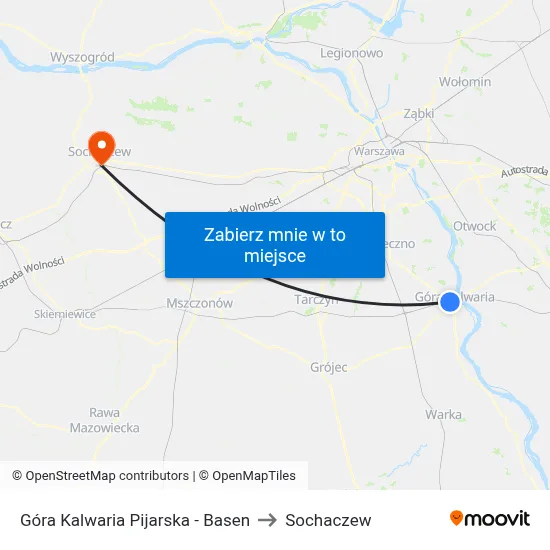 Góra Kalwaria Pijarska - Basen to Sochaczew map