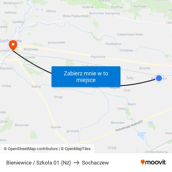 Bieniewice / Szkoła 01 (Nż) to Sochaczew map