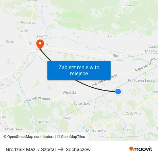 Grodzisk Maz. / Szpital to Sochaczew map