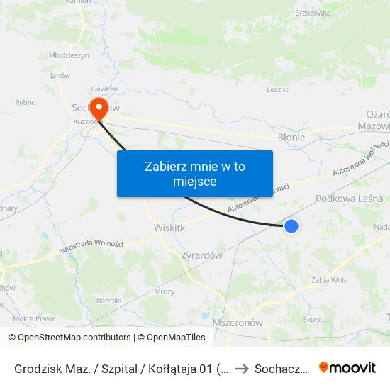 Grodzisk Maz. / Szpital / Kołłątaja (Nż) to Sochaczew map