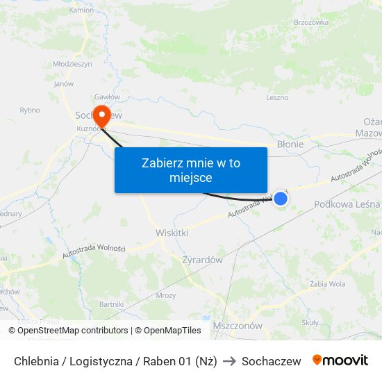 Chlebnia / Logistyczna / Raben 01 (Nż) to Sochaczew map