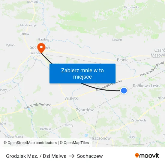 Grodzisk Maz. / Dsi Malwa to Sochaczew map