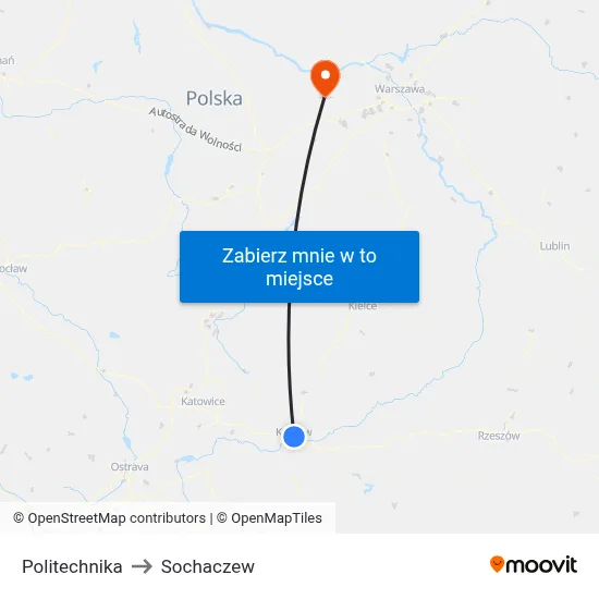Politechnika to Sochaczew map