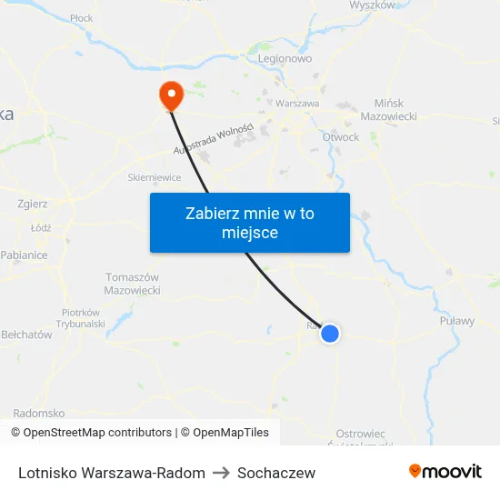 Lotnisko Warszawa-Radom to Sochaczew map